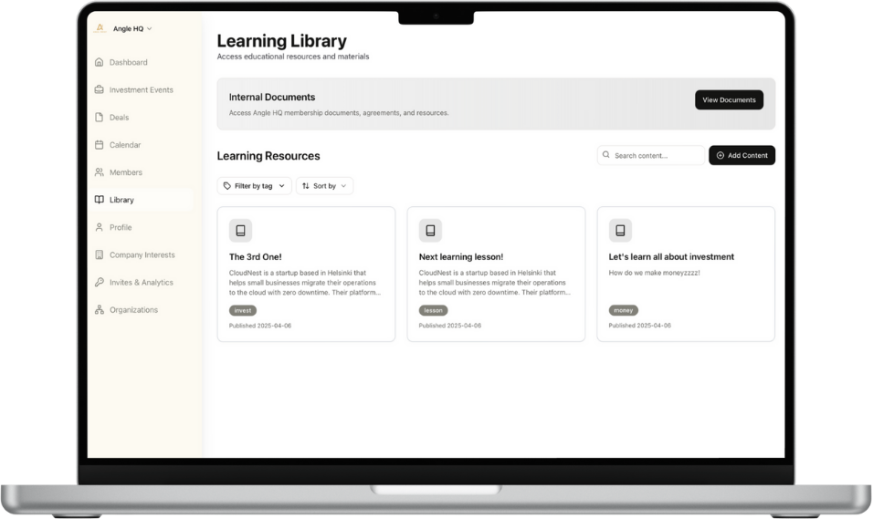 Angel Invest - Learning hub