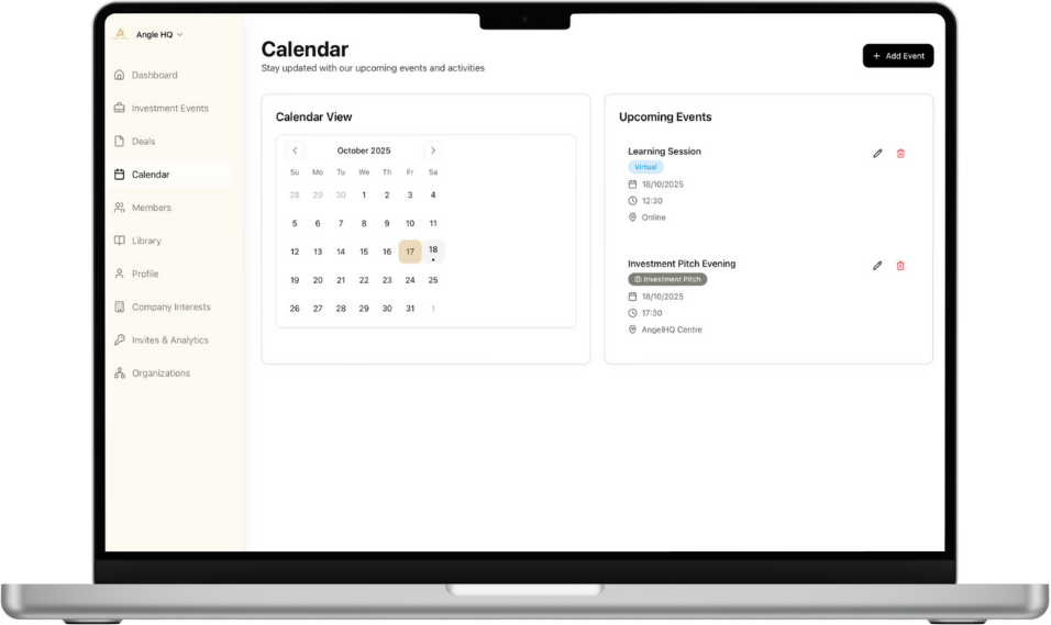 Angel Invest - Calendar view